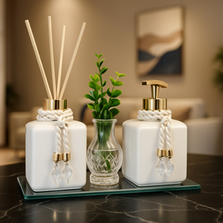 Kit Lavabo Banheiro Moderno  Pet 300ml  Completo Luxo C/ Bandeja Espelhada Decor em Oferta na Shopee