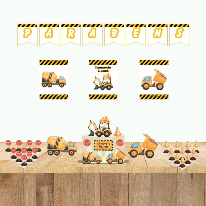 Kit só um bolinho |topo de bolo trator patrola caminhão| festa simples | mesversario | aniversario em Oferta na Shopee