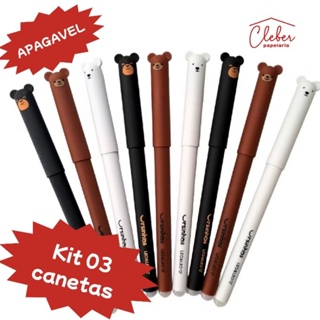 KIT CANETA URSINHO APAGAVEL  C/ 03 1 AZ /1 PR / 1VERM em Oferta na Shopee