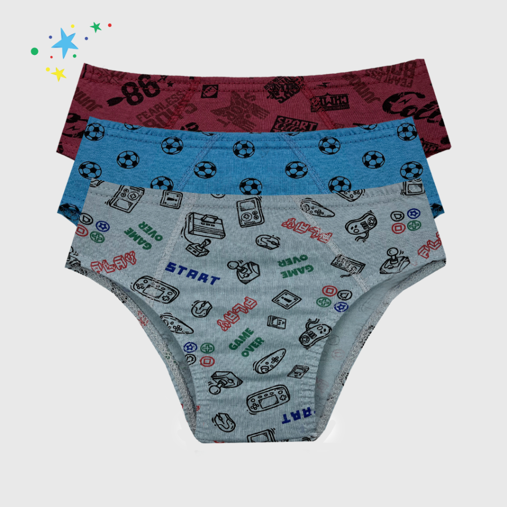 Kit 3 Cuecas Infantil Slip 100% Algodão Estampadas Sortidas Confortáveis para Crianças