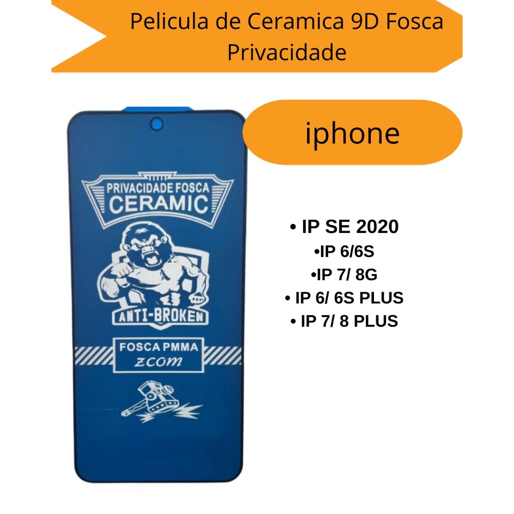 Película Ceramica Fosca de Privacidade Flexível para iPhone SE 2020/6/6S/7/8/6/6Plus/7/8plus