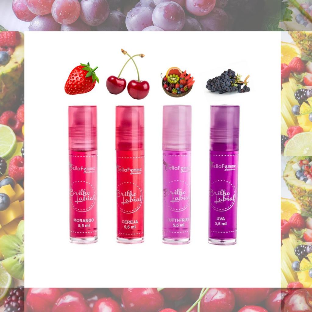 Gloss Labial Roll On Bella Femme – Brilho Labial Frutas (Morango, Uva, Cereja, Tutti Frutti)