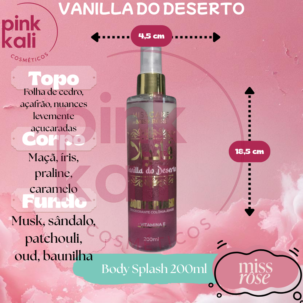 VANILLA DO DESERTO Body Splash 200ml MISS ROSE corporal árabe desodorante feminino unissex
