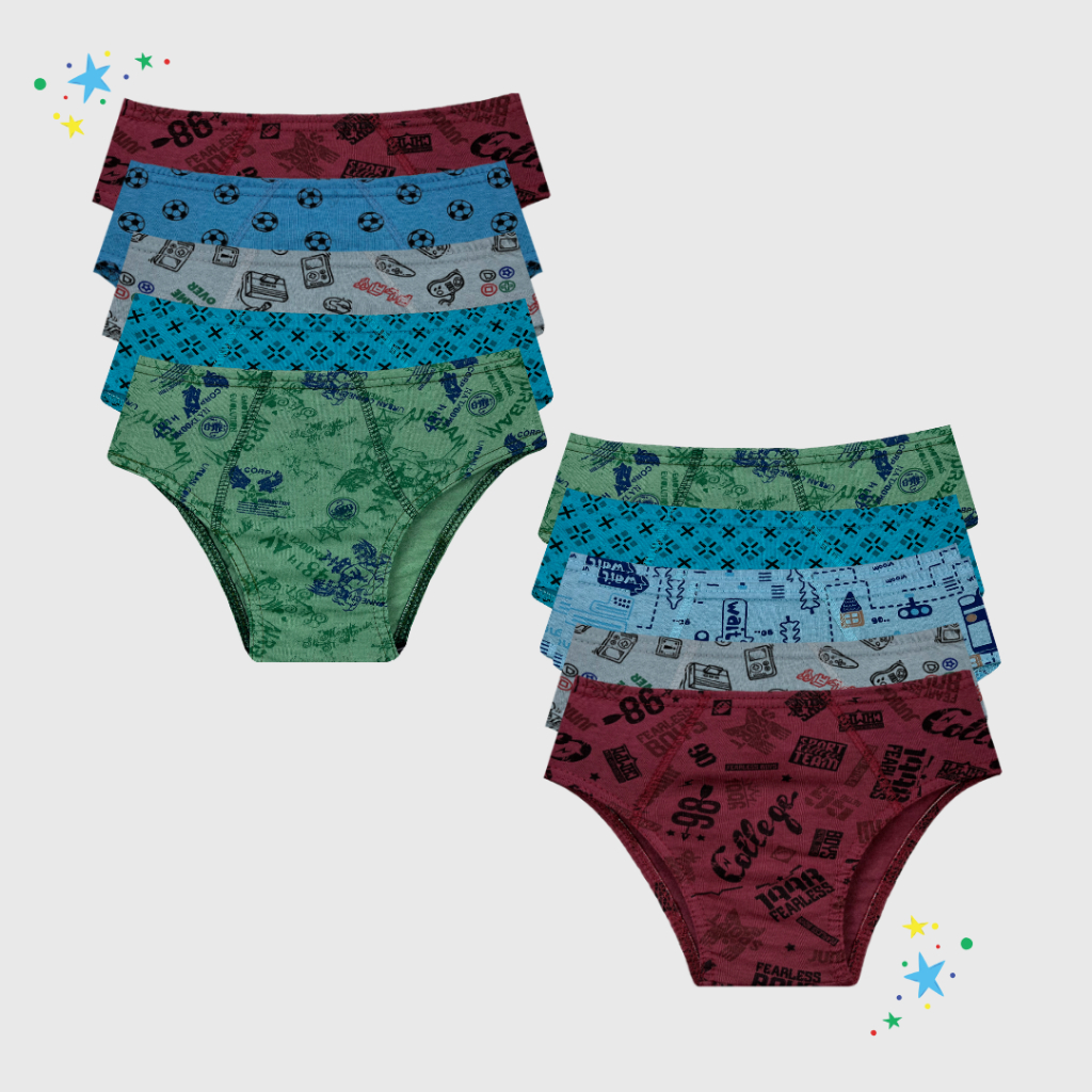 Kit 10 Cuecas Infantil Slip Algodão Estampadas Sortidas Confortáveis para Crianças