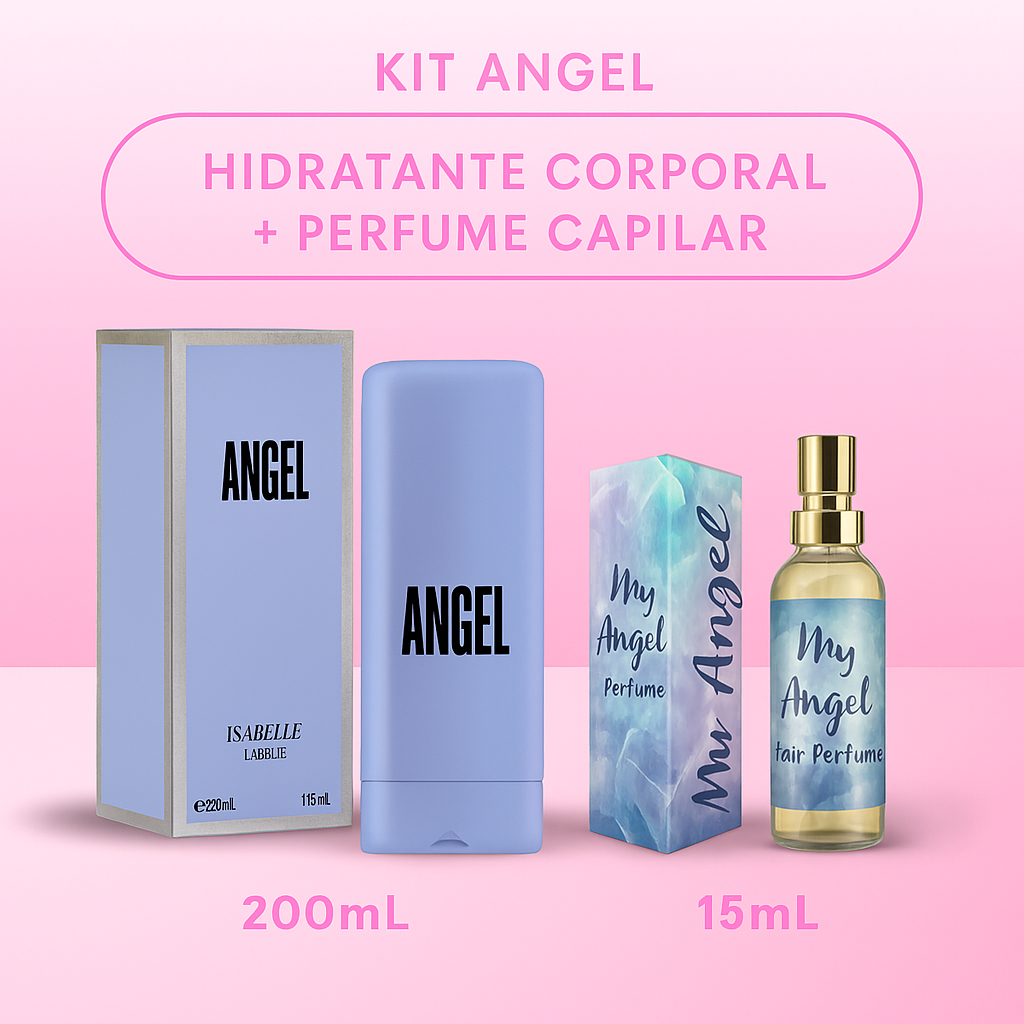 Kit Creme Hidratante Corporal Angel Isabelle La Belle 200ml + Perfume Capilar Angel 15ml Pink Kali
