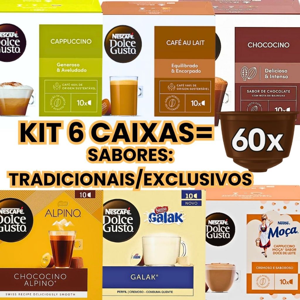 KIT 6 CAIXAS Café Dolce Gusto | SABOR TRADICIONAIS/EXCLUSIVOS | 60 Cápsulas | bebida para Máquina Dolce Gusto