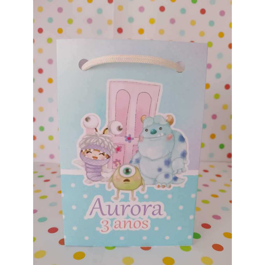PEGUE E MONTE -SACOLINHA TAMANHO P - PARA LEMBRANCINHA DE ANIVERSÁRIO PERSONALIZADA TEMA MOSTROS S .A  AQUARELADO