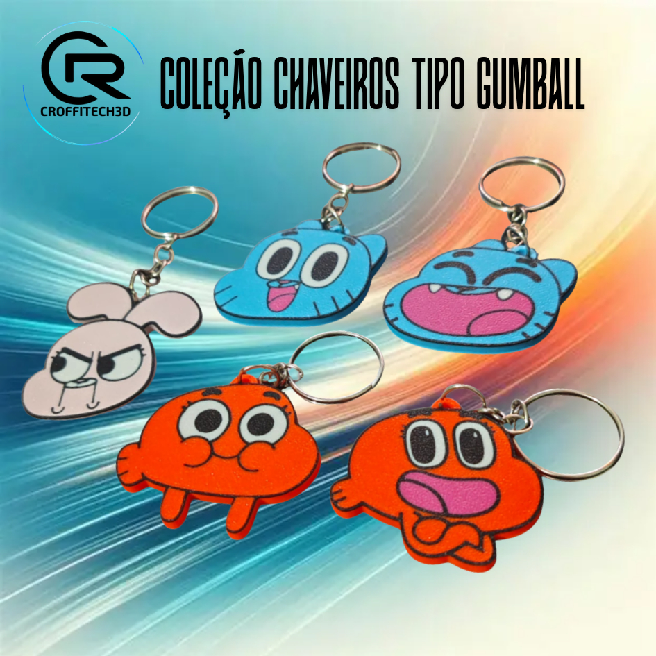 Chaveiro estilo Gumball em impressão 3D colorido 5x4 cm decoração bolsa mochila presente