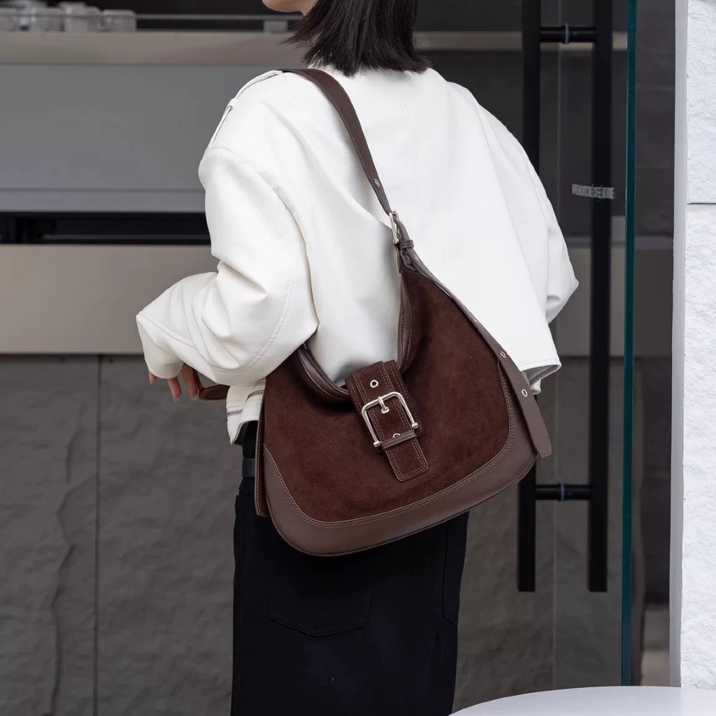 Bolsa feminina de alta qualidade, outono e inverno 2026, grande capacidade, camurça, couro nobuck, bolsa de ombro, axila em Oferta na Shopee