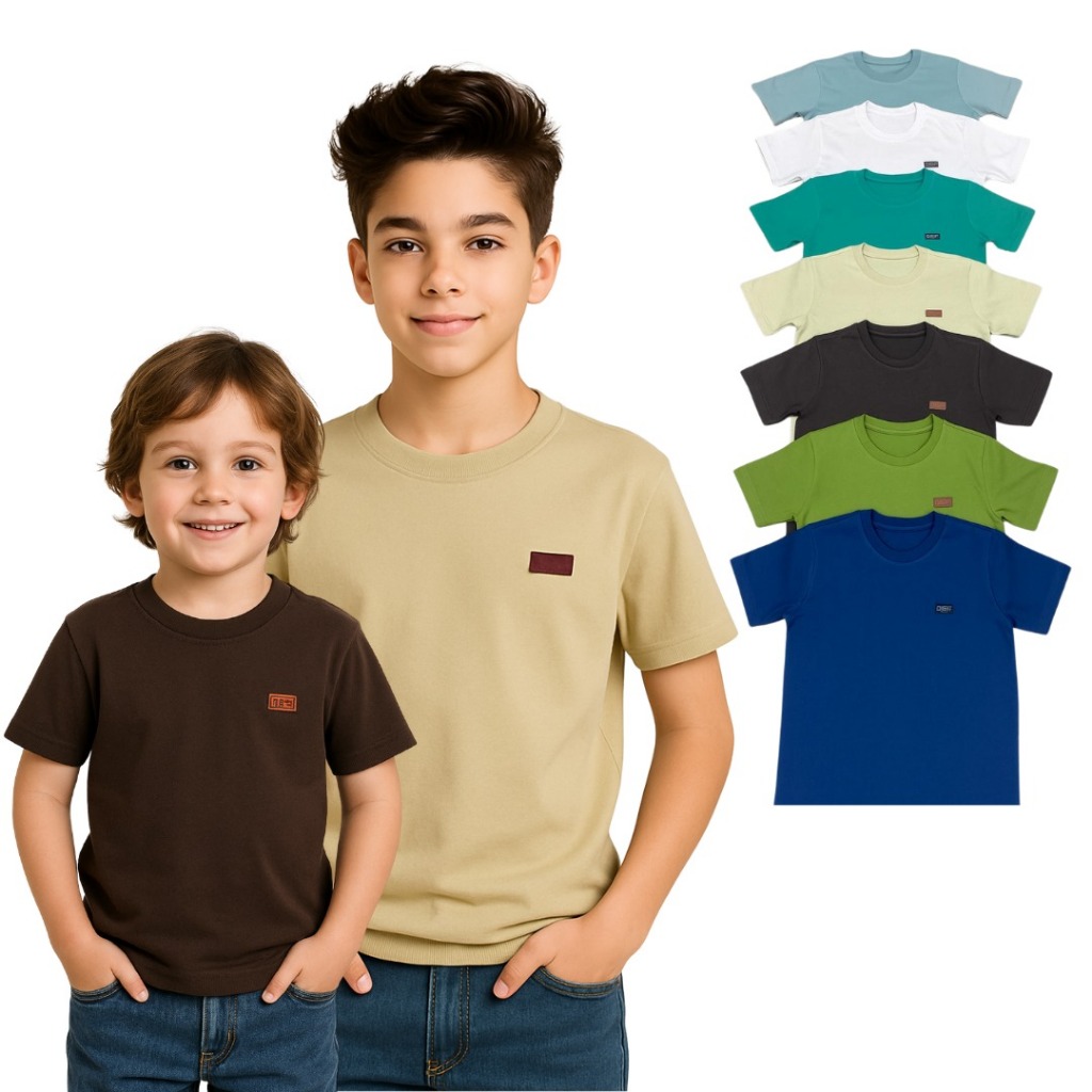 Kit Camisetas Manga Curta Infantil Menino Básica Lisa 100% Algodão Linha Premium Conforto Estilo Qualidade e Conforto