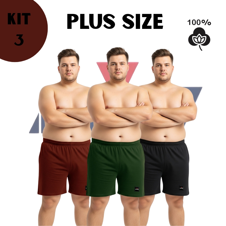 Samba Canção Plus Size Algodão Kit 3 Pijamas Masculino Confortavel  Tecido Macio Short para Dormir