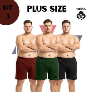 Samba Canção Plus Size Algodão Kit 3 Pijamas Masculino Confortavel  Tecido Macio Short para Dormir