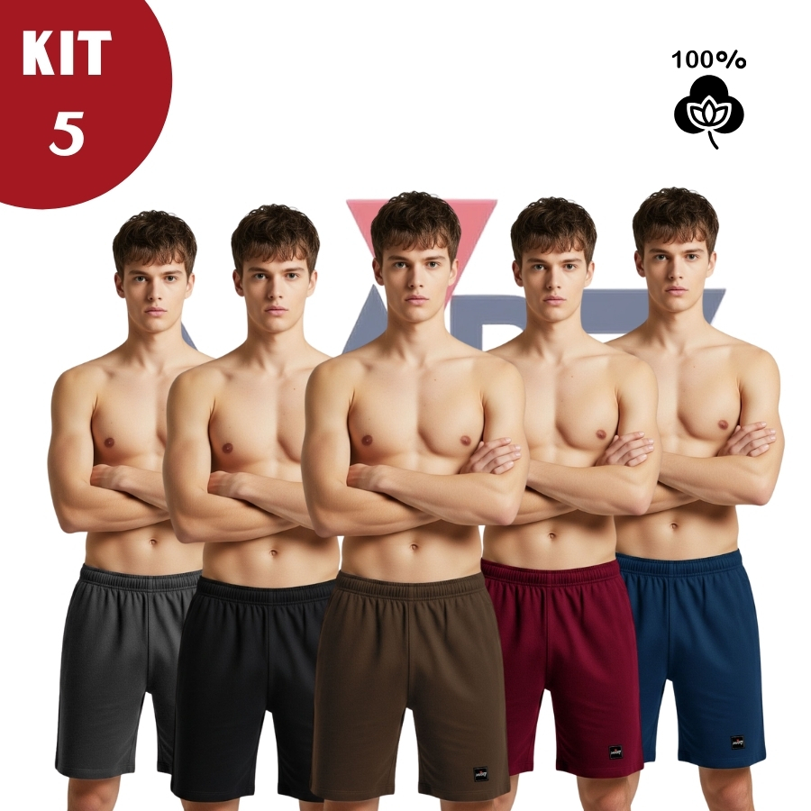 Kit 5 Samba Canção Masculina 100% Algodão Conforto Premium Cueca Samba Canção