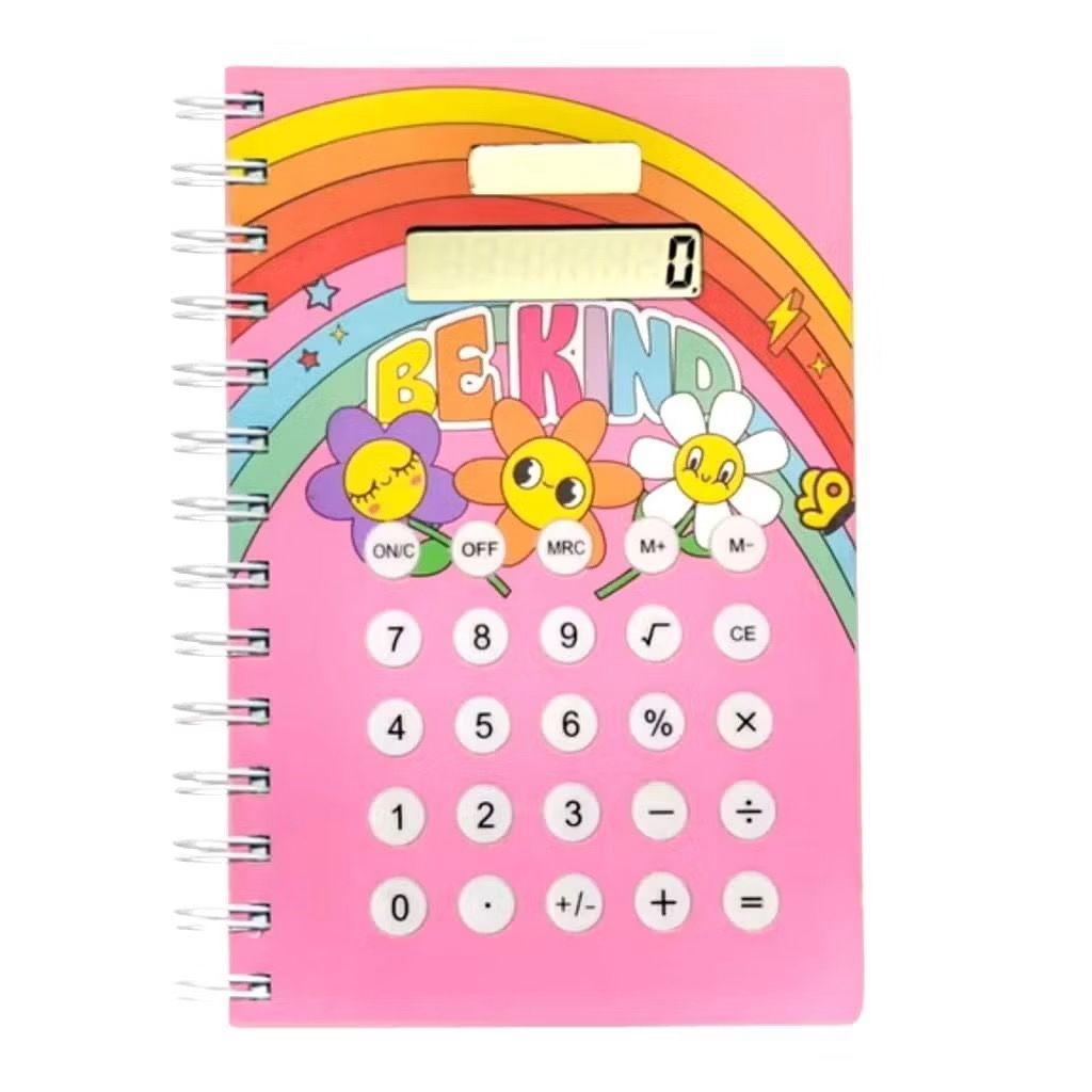 Caderno Espiral com Calculadora Solar - Papelaria Fofa Adulto e Infantil