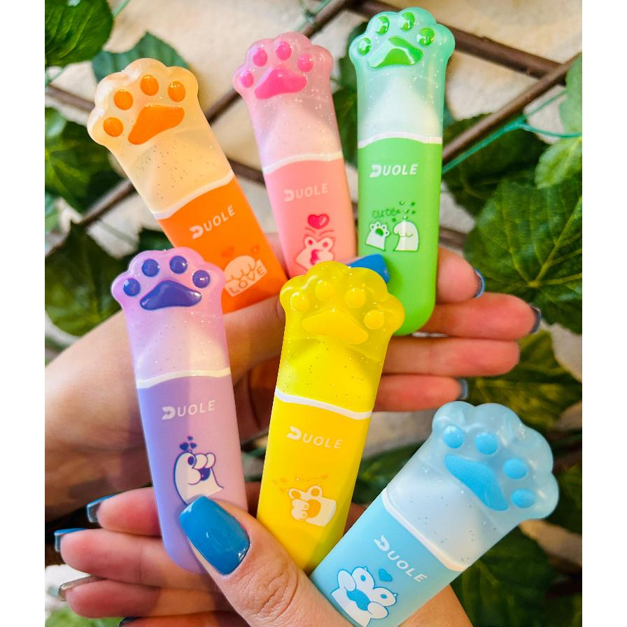 Marca Texto Patinha de Gato Kawaii Material Escolar Papelaria Fofa Volta as Aulas Geek