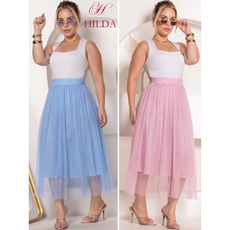 Saia Tule Colorida de Brilho Glitter forrada Lisa Moda evangélica Fardamento Festividade Congresso em Oferta na Shopee