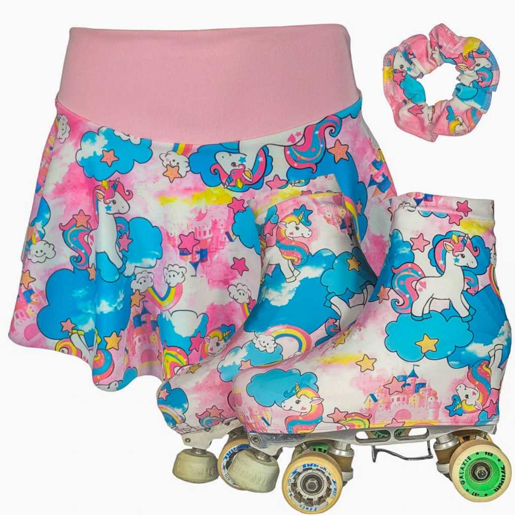 Conjunto Saiote De Patinação E Capa Para Patins Unicórnio