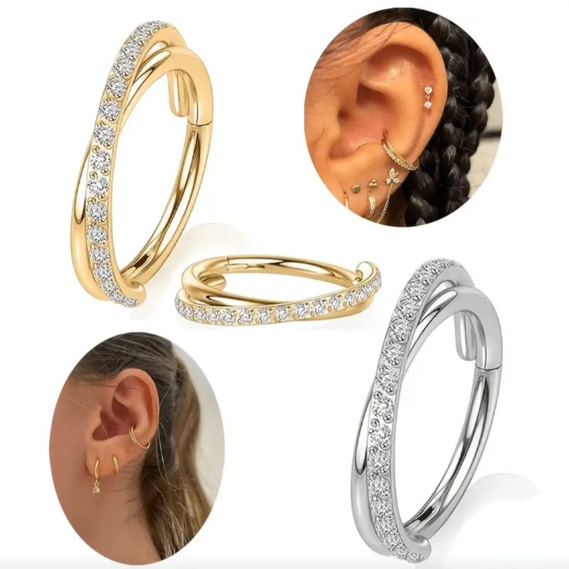 Kit 6/12  Piercing Argola Aço Cirúrgico PVD Segmento Articulado Transpassada Zircônia