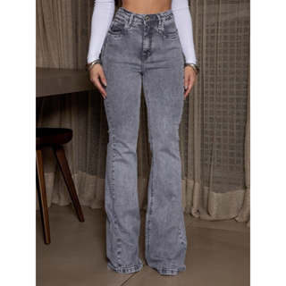 calça jeans flare grafite feminina super empina bumbum tendência em Oferta na Shopee