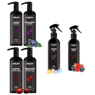 Kit Peluche Shampoo e Condicionador 500ml Cada + Perfume 200ml para Cães e Gatos