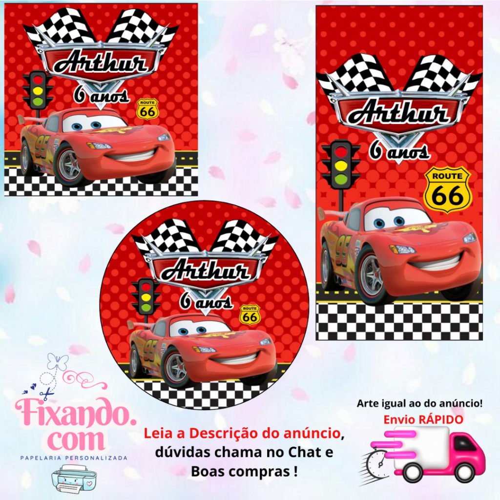 CARROS RELÂMPAGO MCQUEEN - 100/60/40 Adesivos Personalizados para Festas ( Envia Rápido) em Oferta na Shopee