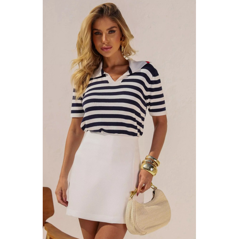 Blusa Silva - polo listrada em tricot modal fredostrech em estilo náutico/casual