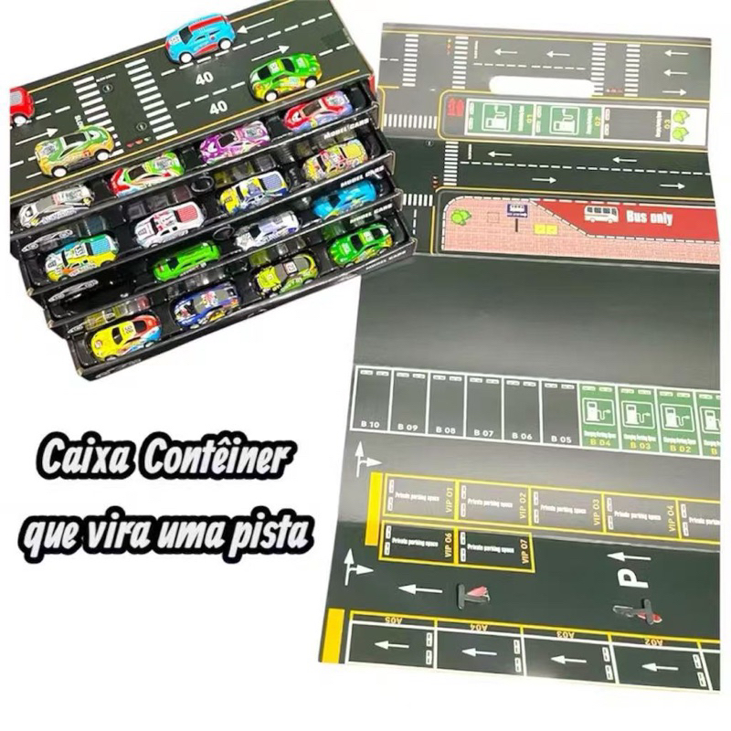 2026 Kit 48 Carrinhos de Brinquedo Fricção Com Pista Contêiner Coleção
