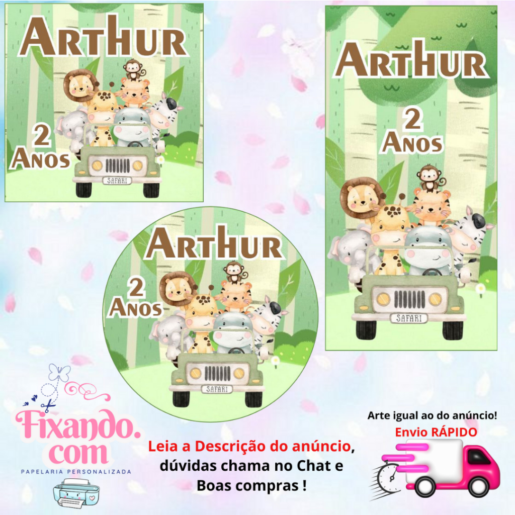 SAFARI - 100/60/40 Adesivos Personalizados para Festas ( Envia Rápido) em Oferta na Shopee