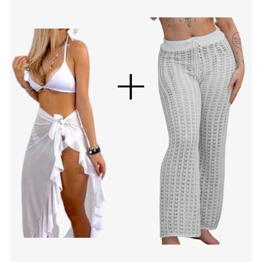 Saidas de praia Calça trico + saia pareo Kit-Praia Feminino Verão 2 peças