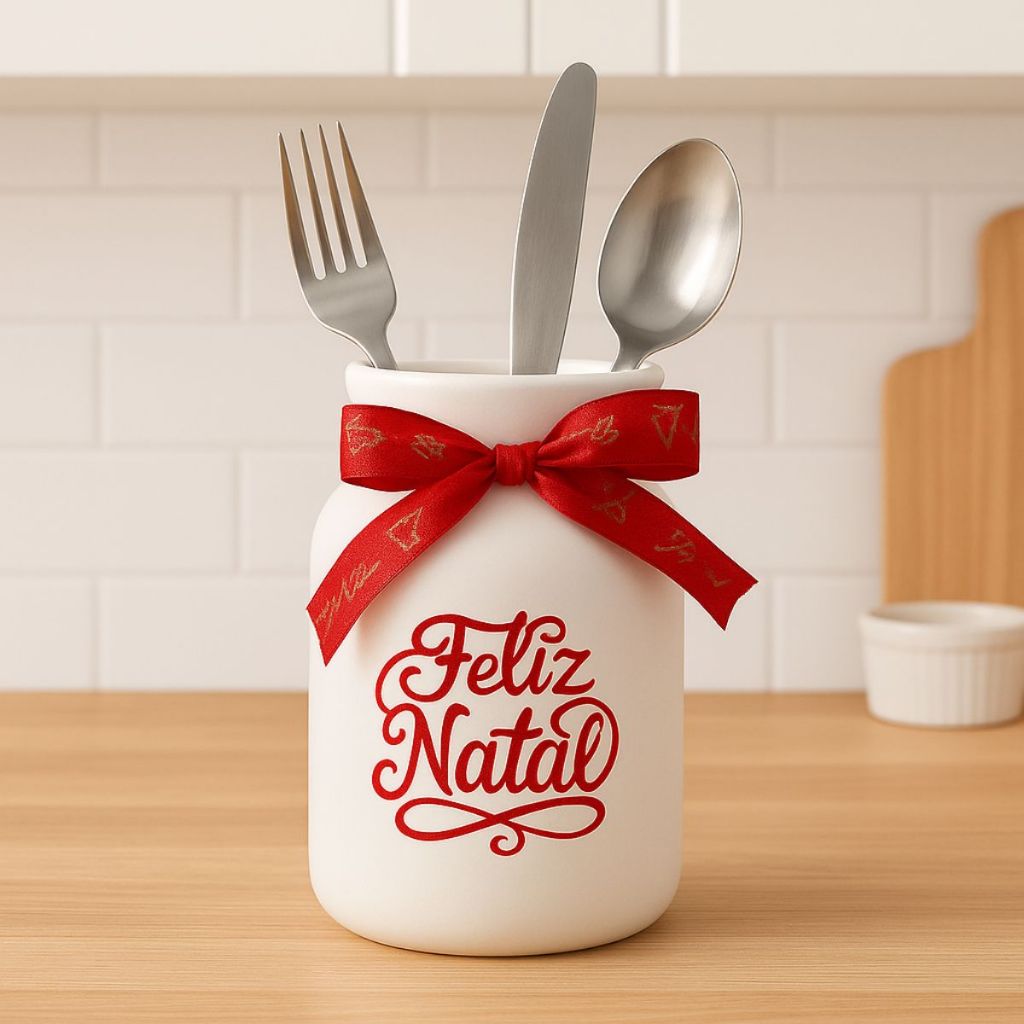 Porta Talheres Ceramica Enfeite Natal Resistente Cozinha