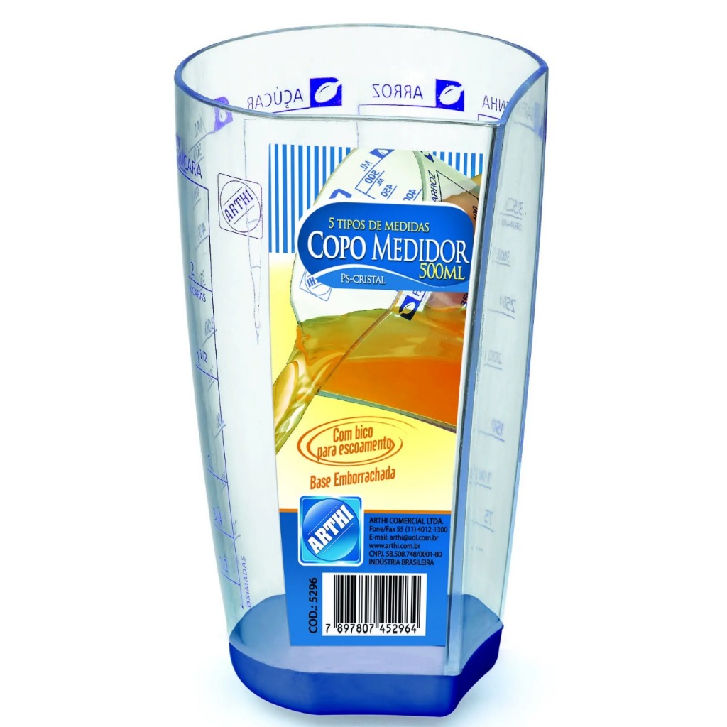 Copo Medidor Graduado Acrílico Base Emborrachada 500ml Arthi-5296