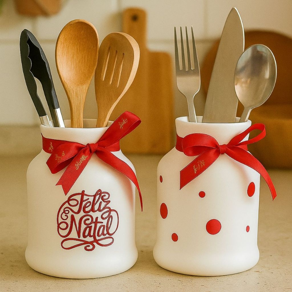 2 Porta Talher Ceramica Resistente Decoração Casa Cozinha Natal