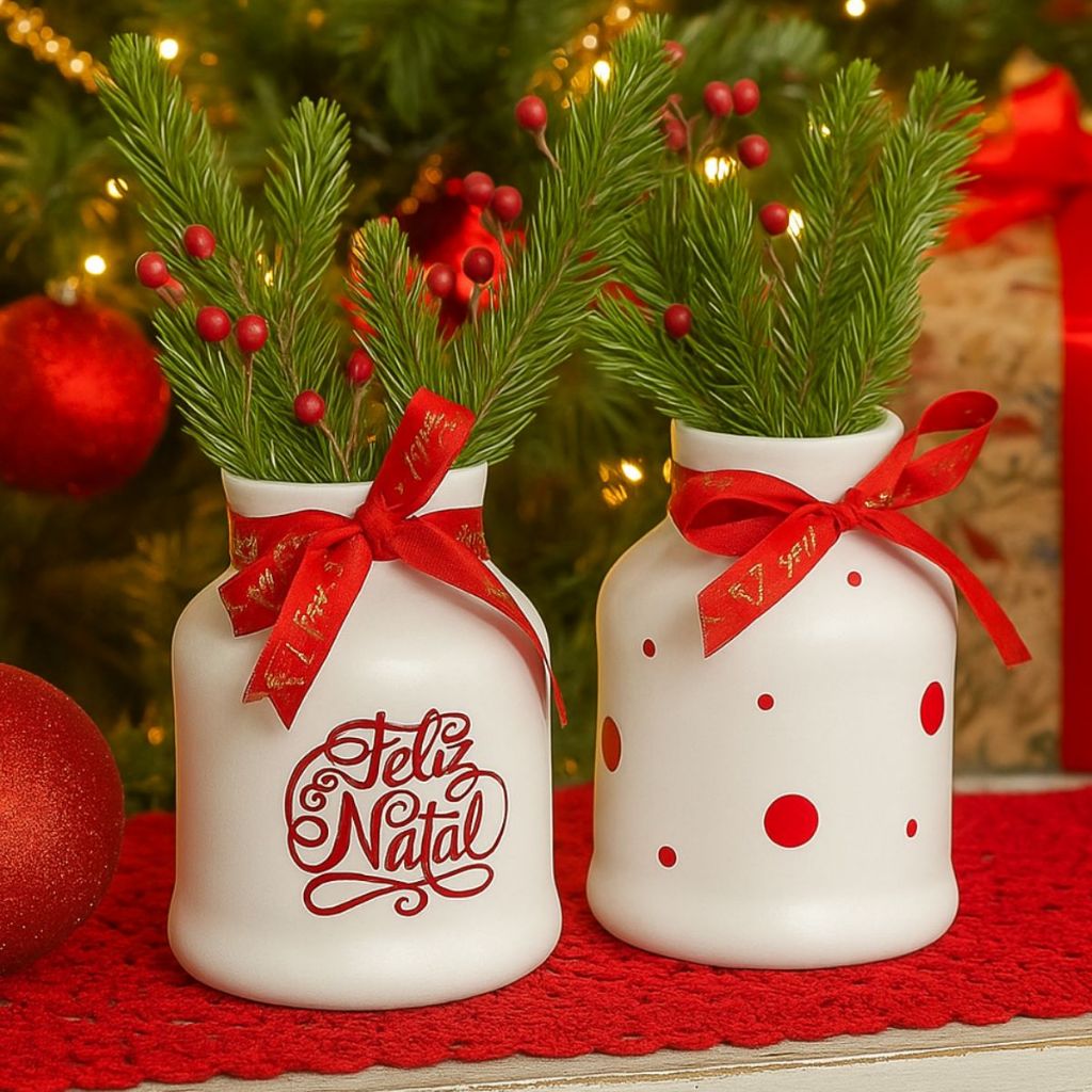KIT 2 Vasos Ceramico Mini Vaso Decoração Natal Para Mudas Pinheiro Cactos Decorativa