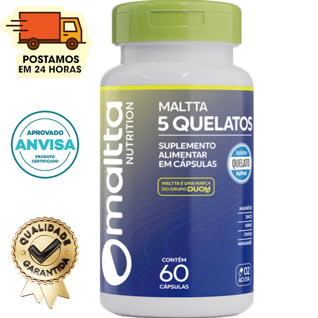 5 QUELATOS - Magnésio + Zinco + Ferro + Cromo + Manganês - 60 Cápsulas - Duom