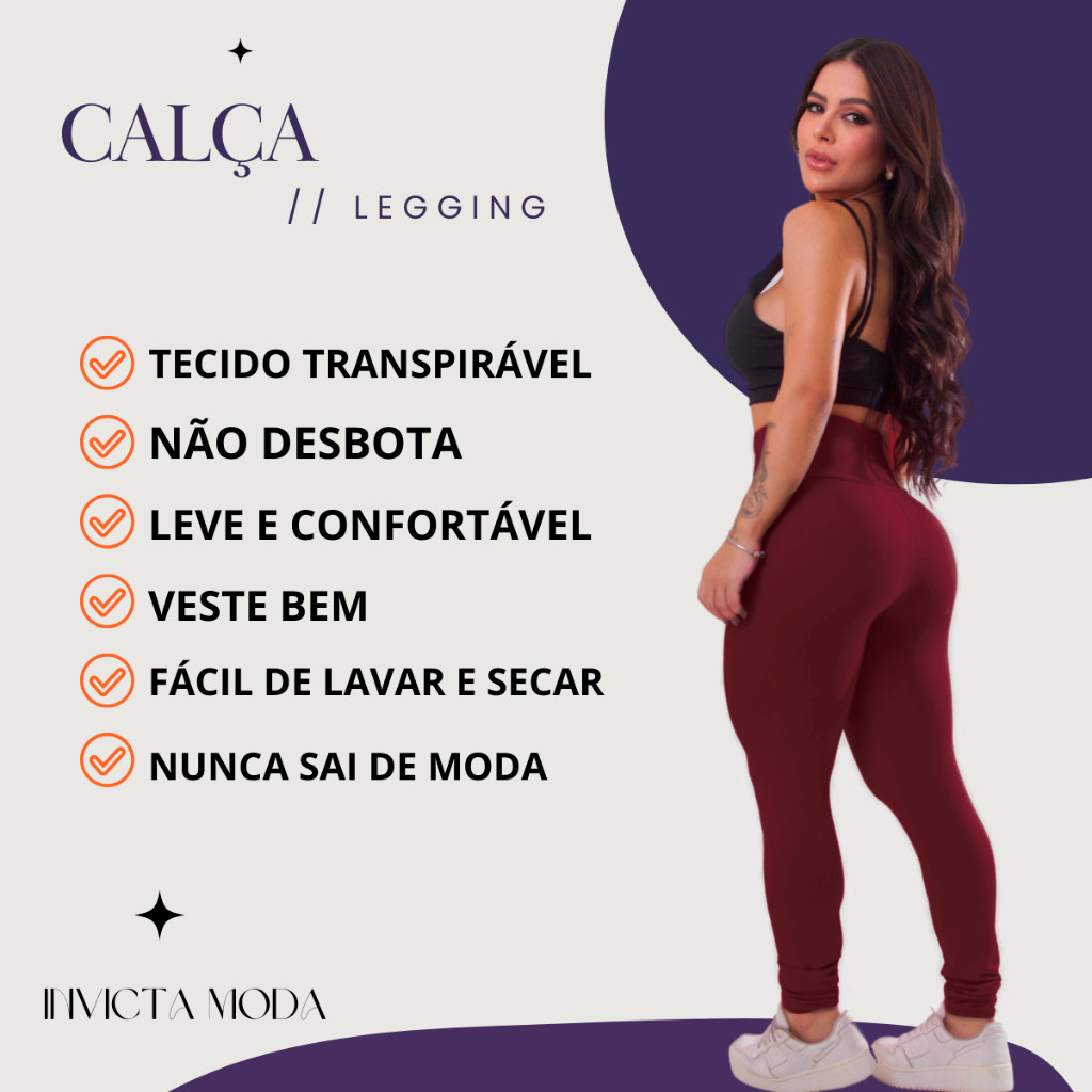 Kit C/2 Peças Calças Legging Feminina Blackout Zero Transparência Alta Costura Cós Alto Confortável