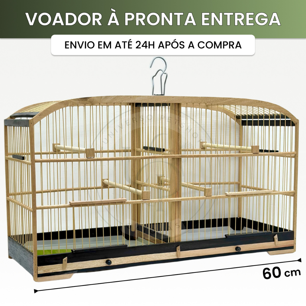 Voador Preto Abaulado Com Divisória P/ Pássaros Pequenos Reprodução Coleiro Canário Gaiola Criadeira
