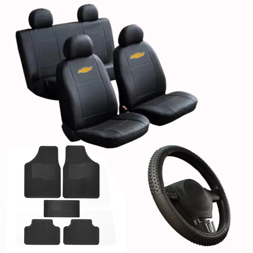 Kit Capa De Banco Couro Automotivo 5 Peças + Capa De Volante Classic, Cobalt, Corsa