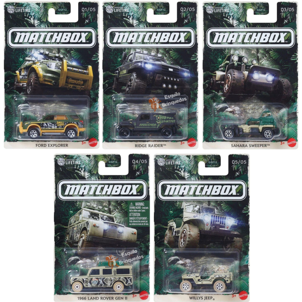 Matchbox Adventure Guides Series FORD EXPLORER - RIDGE RAIDER - SAHARA SWEEPER - LAND ROVER GEN II - WILLYS JEEP