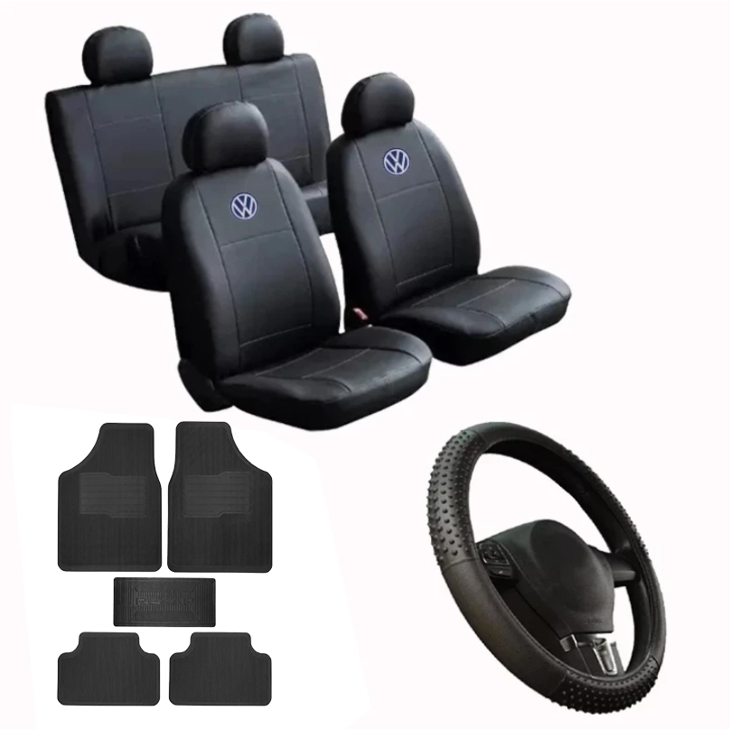 Kit Capa De Banco Couro Automotivo 5 Peças + Capa De Volante Gol G5, Gol G6, Gol G7, Golf