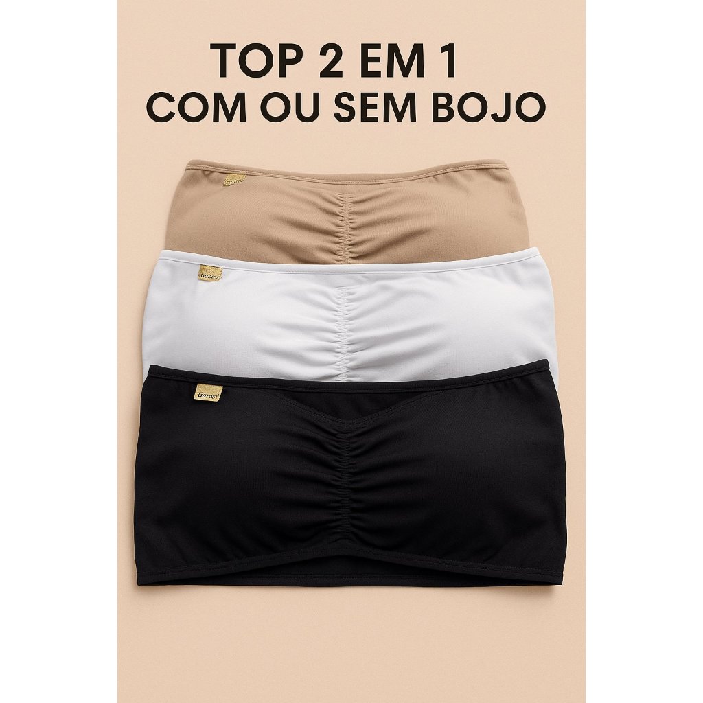 Sutiã Top Faixa Bustiê Sutian Tomara que Caia Lingerie Sem Alça Sutia Com Bojo Removível 2 em 1