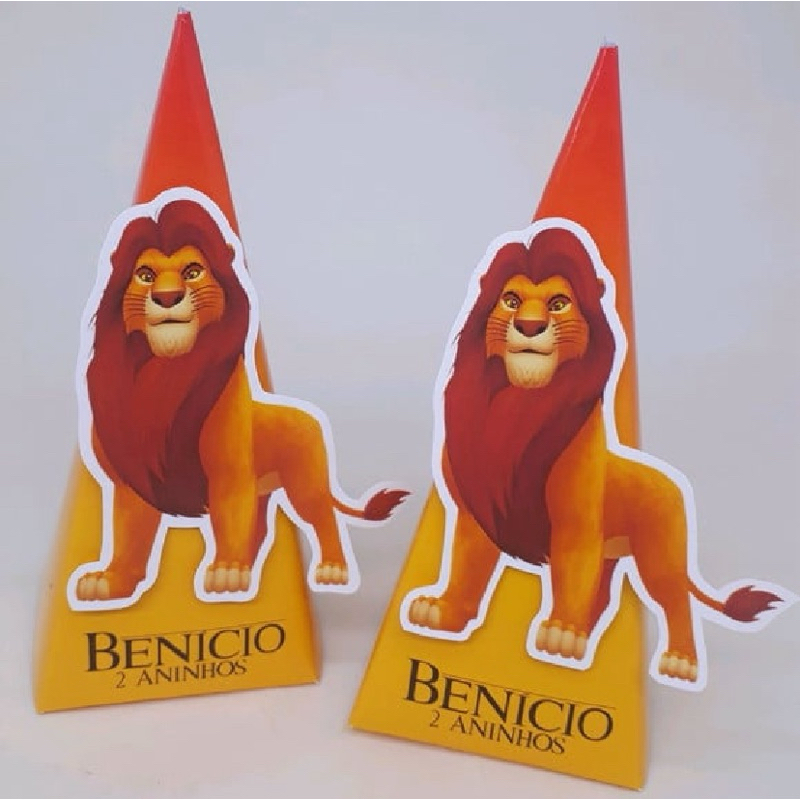 Caixa Pirâmide Personalizada Rei Leão Lembrancinha para Aniversário Festa Infantil cm