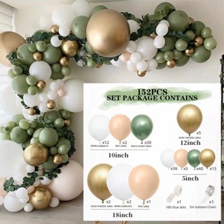 Kit com 152 Balões Branco + Rosa + Verde + Rosa Metálico para Festas e Aniversários em Oferta na Shopee
