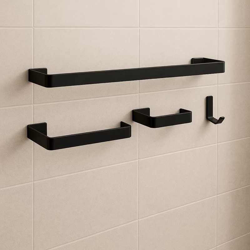 Kit Banheiro 4 Peças Quadrado Preto em Oferta na Shopee