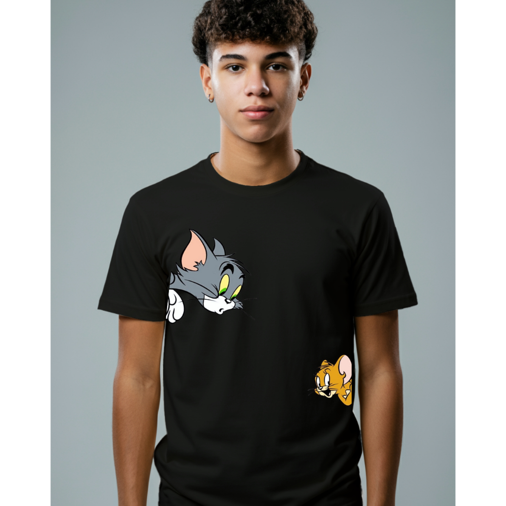 Camiseta Masculina  T-SHIRT ESTAMPADA PERSONALIZADA TON E JERY  Blusa Estilosa 100% Algodão Premium