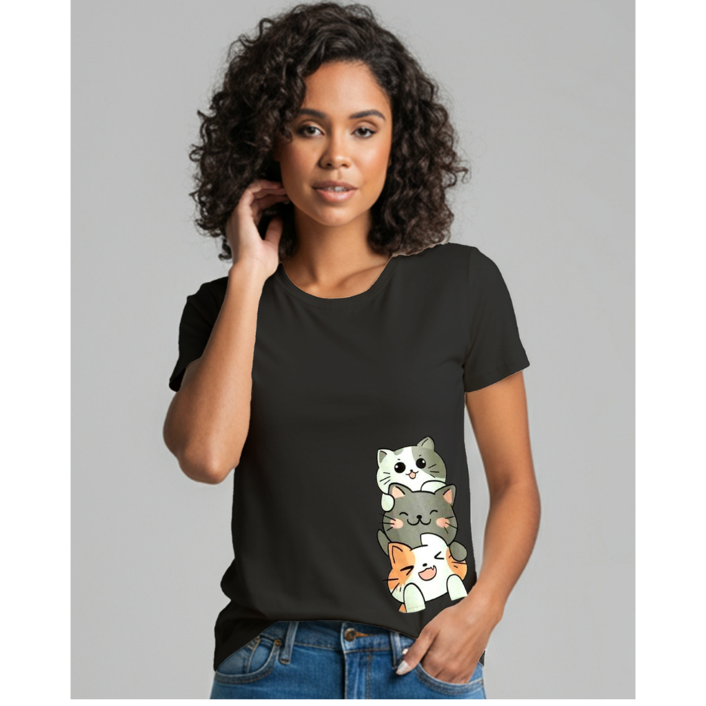 Camiseta Feminina T-SHIRT ESTAMPADA PERSONALIZADA Gato Animal  Blusa Estilosa 100% Algodão Premium