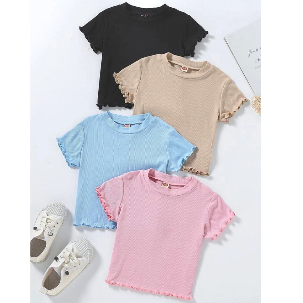BLUSA JUVENIL MENINA t-shirt branco preto canelado ribana em Oferta na Shopee
