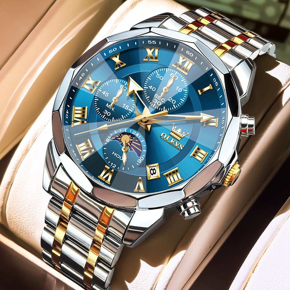 OLEVS Relógio Masculino Original À Prova D'Água em Aço Inoxidável Com Luz Noturna 3675 em Oferta na Shopee