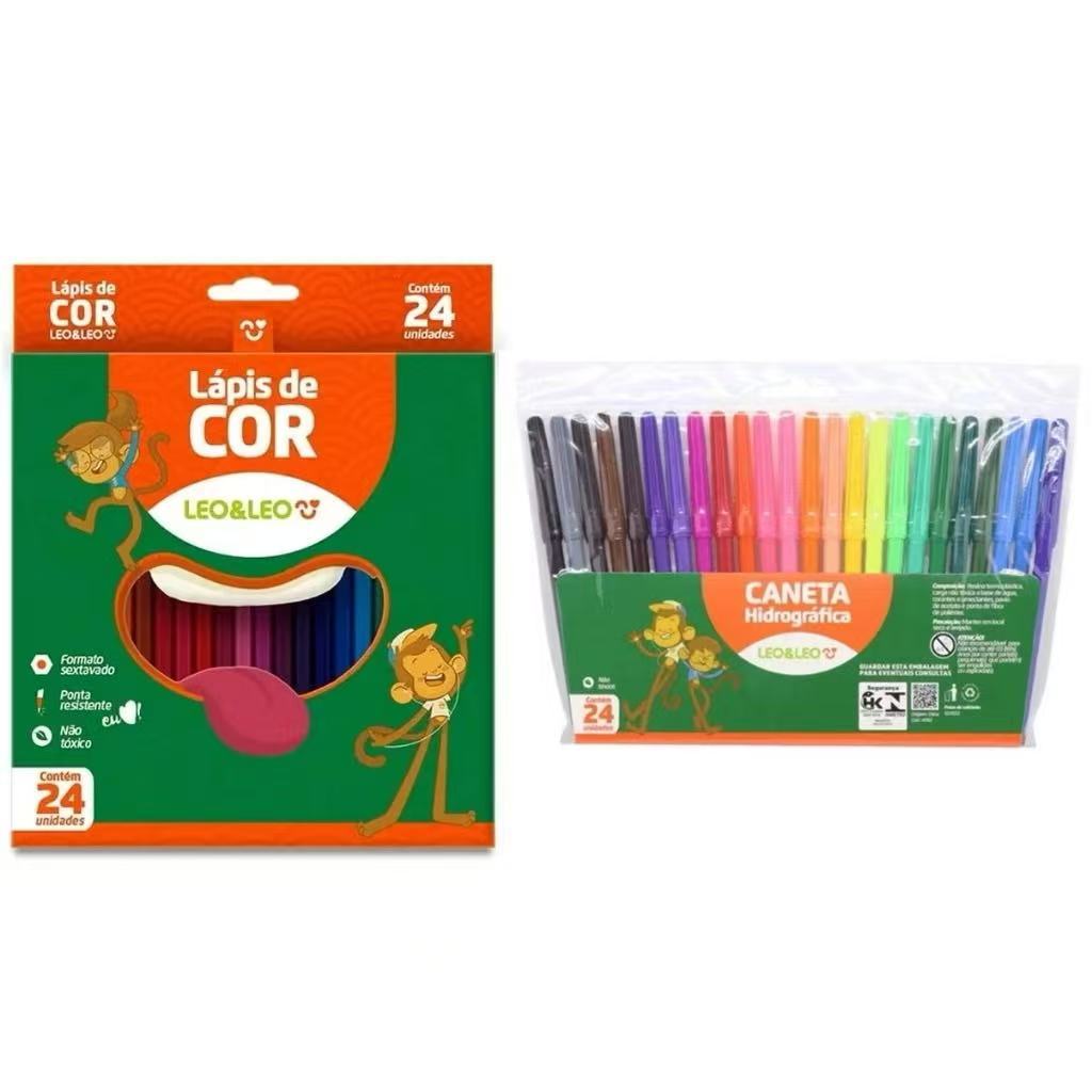Kit Lápis de Cor 24 Cores Leo&Leo + Canetinha