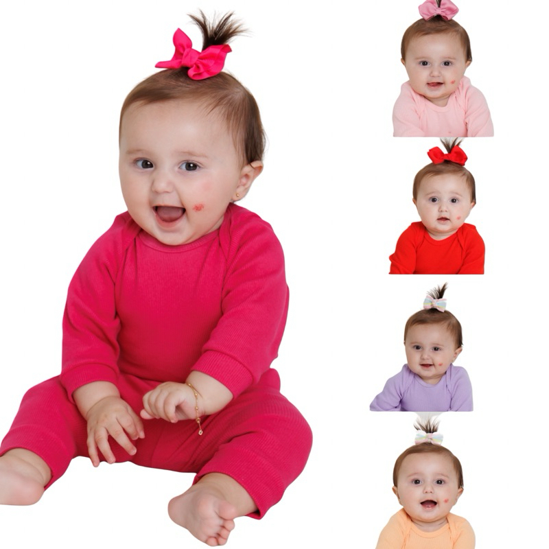 Kit 5 Conjunto Infantil Bebê de Body e Calça Canelado Longo do RN ao 3 Menina e Menino