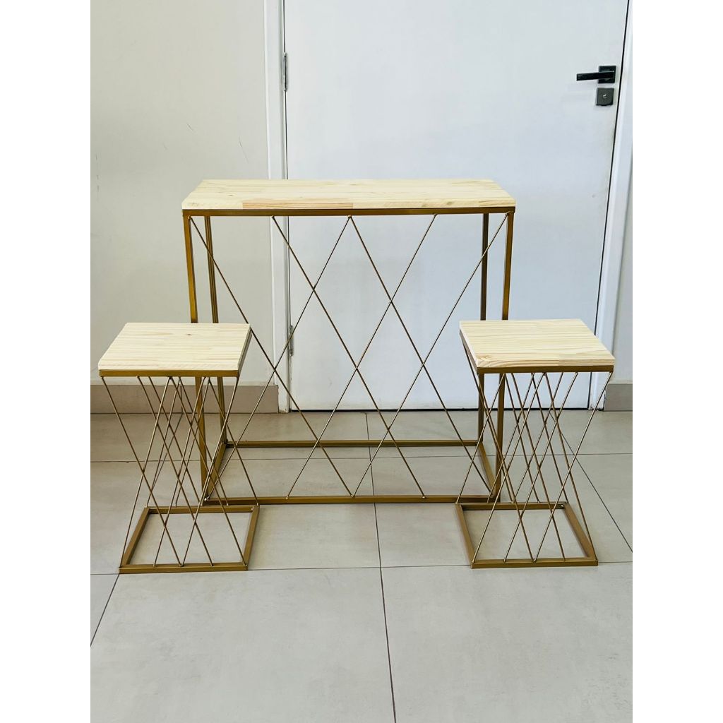 Kit 3 Mesa Treliça Teia Dourado Festa 3 Peças 1G e 2P em Oferta na Shopee